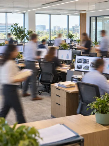Claims staff working at an active insurance office