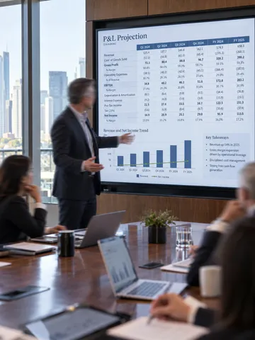 A financial leader presenting a P&L projection to the board