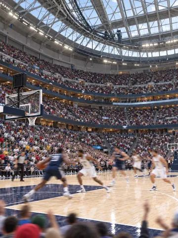 A packed arena during a professional basketball game